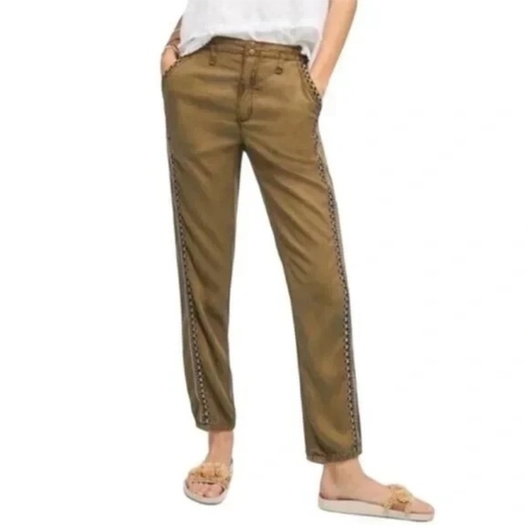 Anthropologie Khaki Joggers with Side Embroidery M - Picture 10 of 11